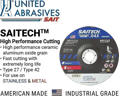 United Abrasives-SAIT 22073 Saitech Cut-Off Wheels Type 27 Depressed Center...