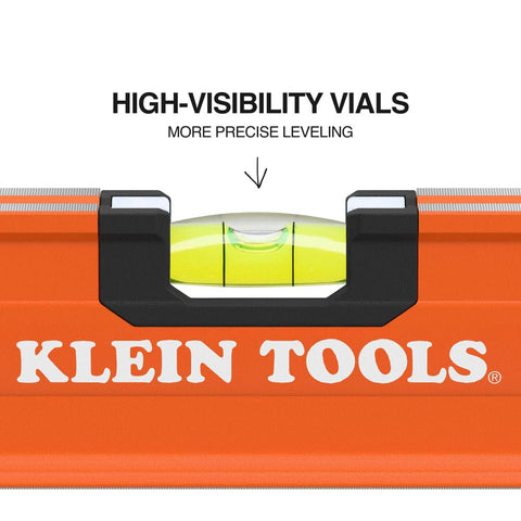 Klein Tools 93572 72-Inch Box Level, 6-Foot Box Beam Spirit Level, 3 Vials, High Visibility Orange, Aluminum Body