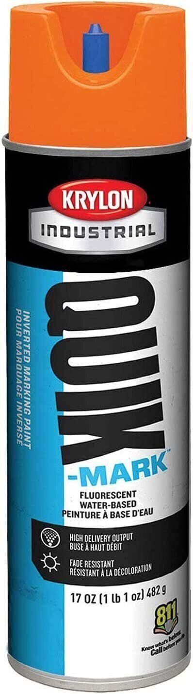 Krylon Industrial Quik-Mark Wb Inverted Marking Paint Fluorescent Orange 12 Pack