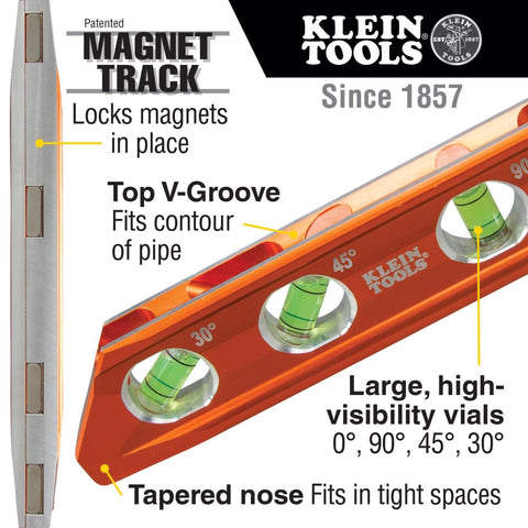 Klein Tools 935AB4V Magnetic Torpedo and Conduit Level, 6-Inch