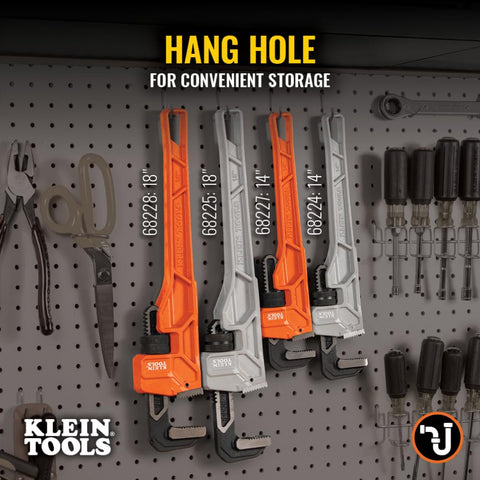 Klein Tools 68225 18-Inch Cast Aluminum Pipe Wrench, Heavy Duty Adjustable Plumbing Wrench with I-Beam Handle, 2-1/2-Inch Jaw Capacity