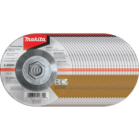 Makita A-95990-25 5" x 1/4" x 5/8-11" Hubbed INOX Grinding Wheel, 36 Grit, 25/pk