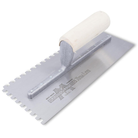 MARSHALLTOWN 702 Standard Notched Trowel, Square Notch, 1/4 inch Notch Size, Wood Handle, Right Handled, Flooring and Tiling Tool, Made in the USA