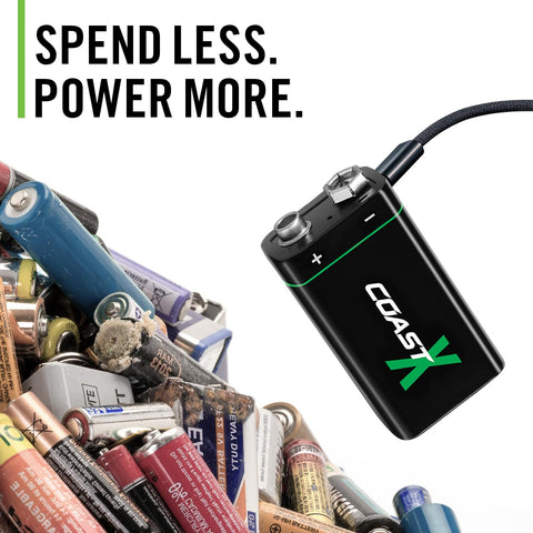 Coast ZITHION-X 9V USB-C Rechargeable Batteries (2-Pack) - Lithium Ion, 560 mAh, Fast Charging