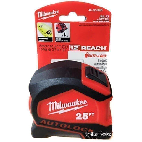 Milwaukee 48-22-6825 25 Ft Compact Nylon Bond Blade Protection Auto Lock Tape