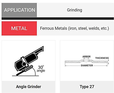 United Abrasives-SAIT 20063 A24R General Purpose/Long Life Grinding Wheel (Type 27/Depressed Center) 4 1/2" x 1/4" x 7/8"