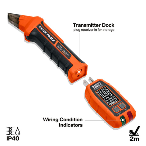 Klein Tools ET350 4-in-1 Digital Circuit Breaker Finder, Outlet Fault Detector, Non-Contact Voltage Tester, GFCI Tester, Learn and Locate Mode, Backlit LCD, LED Work Light