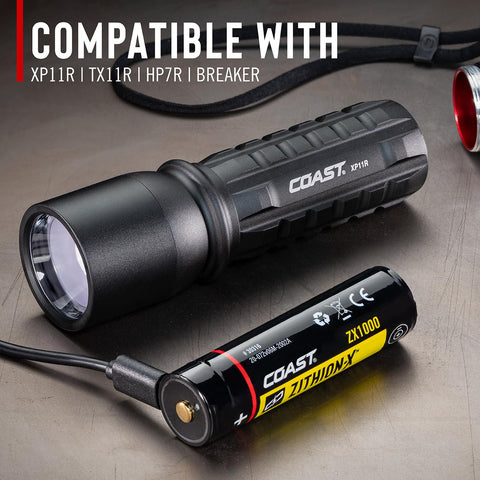 Coast ZX1010 ZITHION-X Rechargeable Li-Ion Battery USB Port for LED Flashlights