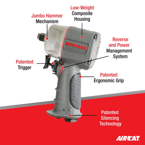 AIRCAT 1076-XL 3/8" Nitrocat Composite Compact Impact Wrench