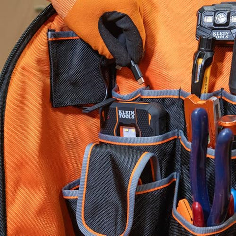 Klein Tools 62482 Tool Backpack, Tool-Station Pro Heavy-Duty Organizer with 27 Pockets, Large Interior, Molded Bottom, Electrician Tool Bag