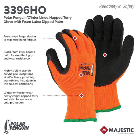Majestic 3396HY Polar Penguin Winter Hi Vis Yellow Gloves X-Large 12 Pair