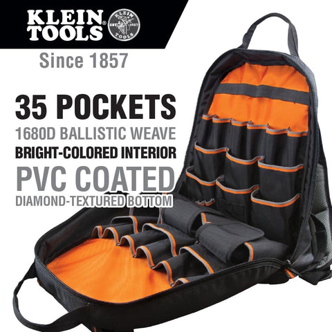 Klein Tools 55475 Tool Bag Backpack, Heavy Duty Tradesman Pro Organizer with 35 Pockets for Hand Tools and Gear