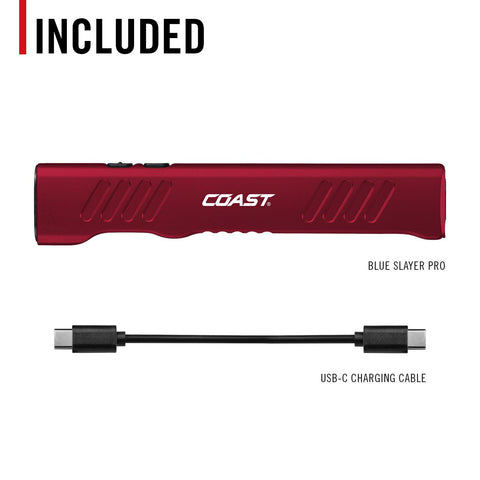 Coast Slayer 1150 Lumen USB-C Rechargeable LED Flashlight with Spot/Flood, Memory Mode and Pocket Clip, RED
