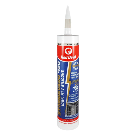 Red Devil 078050 StormGuard 920 100% RTV Silicone Window and Door Sealant, A Water-Resistant Adhesive for Interior and Exterior Use, 10.1 oz. Tube, Gray, 12-Pack