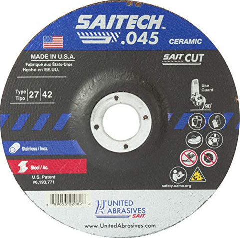 United Abrasives-SAIT 22068 Saitech� High Performance Cut-Off Wheels (Type 27/Type 42 Depressed Center) 4" x .045" x 5/8", 50-Pack