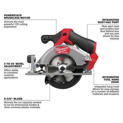 Milwaukee 2521-20 M12 FUEL 5-3/8" 12V Lithium Ion Brushless Circular Saw