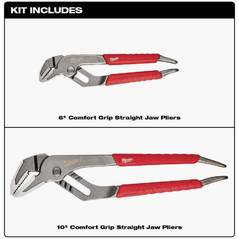 Milwaukee 48-22-6330 6" & 10" Comfort Grip Straight-Jaw Pliers Set