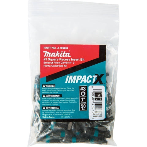Makita A-98893 Impactx 3 Square Recess 1? Insert Bit, 50 Pack, Bulk