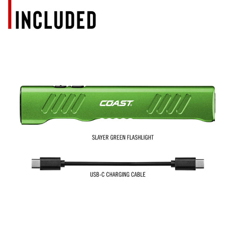 Coast Slayer LED Flashlight 1150 Lumen USB-C Rechargeable Spot/Flood Green