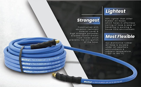 BLUBIRD BB1250 1/2" x 50' Rubber Air Hose 100% Rubber Light Strong Flexible
