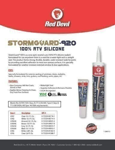 Red Devil 0780 StormGuard 920 100% RTV Silicone Window and Door Sealant, A Wa...