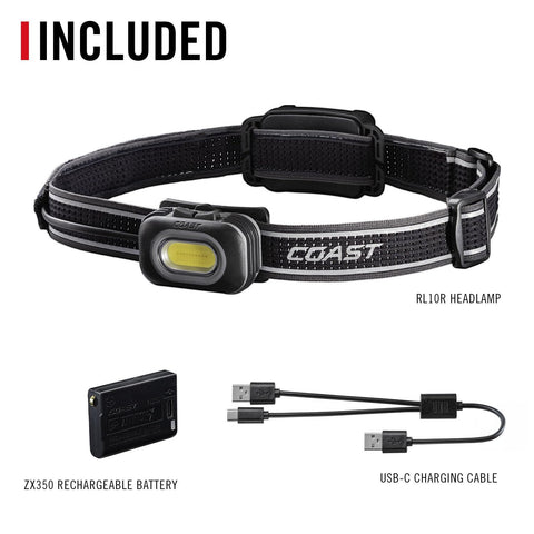 Coast RL10R 750 Lumen Rechargeable LED Headlamp with Variable Light Control and Rear Safety Signal