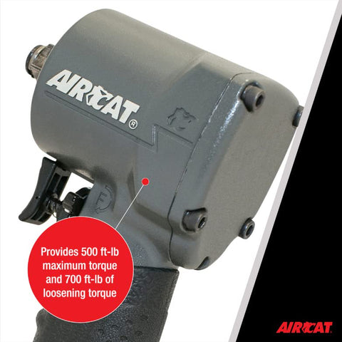 AIRCAT 1077-TH 3/8" Stubby Impact Wrench, 500 ft-lb Max Torque