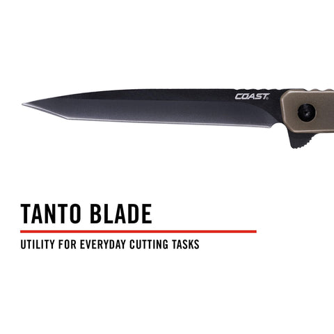 Coast 31143 LX522 Origin Tanto Folding Pocket Knife Stainless Black Blade Brown Handle EDC
