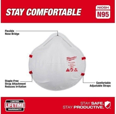 Milwaukee 48-73-4034 N95 Respirator Unvalved 10 pk