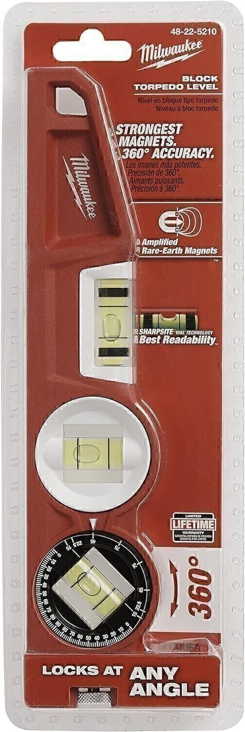 New Milwaukee 48-22-5210 Magnetic Level 10" Die Cast SHARPSITE 360° Locking Vial