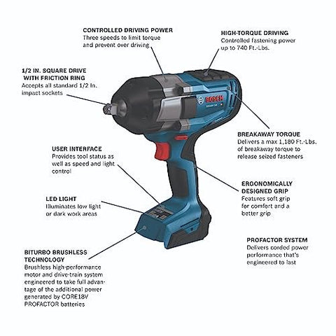 BOSCH GDS18V-740N PROFACTOR 18V 1/2 In. Impact Wrench with Friction Ring (Bare Tool)