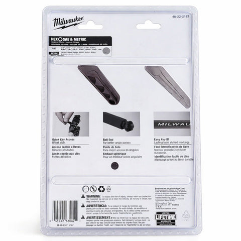 Milwaukee 48-22-2187 Hex Key Set 22-Piece SAE Metric Ball End Allen L-Wrench Kit