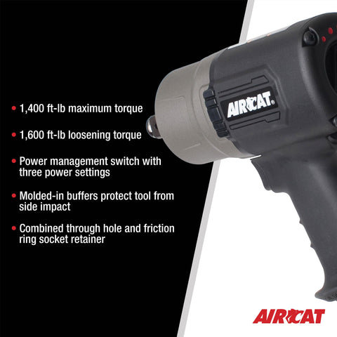 AIRCAT 1770XL 3/4" Pneumatic Impact Wrench 1,400 ft-lb Max Torque Composite
