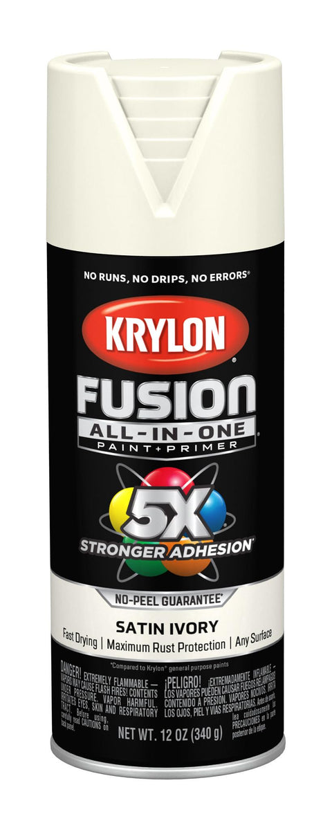 Krylon K02739007 Fusion All-In-One Spray Paint for Indoor/Outdoor Use, Satin Ivo