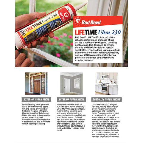 Red Devil 07701012 Lifetime Ultra Premium Elastomeric Acrylic Latex Sealant, Ced