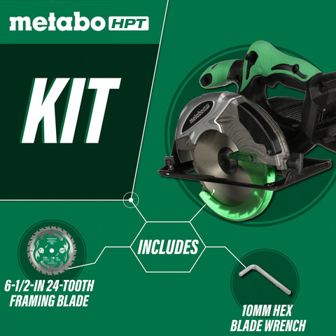 Metabo HPT 18V Cordless 6-1/2" Circular Saw | Tool Only | No Battery | Soft Grip Handle | Built-In Spotlight | Lifetime Tool Warranty | C18DSLQ4
