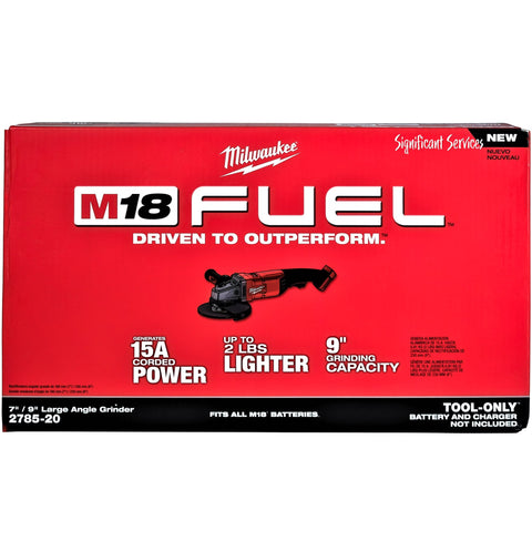 Milwaukee 2785-20 M18 FUEL Li-Ion Cordless Brushless 7" 9" Large Angle Grinder
