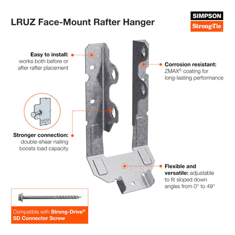 Simpson Strong-Tie LRU26Z ZMAX Galvanized Rafter U Joist Hanger for 2x6 25 pk