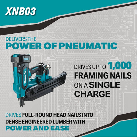 Makita XNB03M1 18V LXT Brushless Cordless 21° 3-1/2" Framing Nailer Kit 4.0Ah