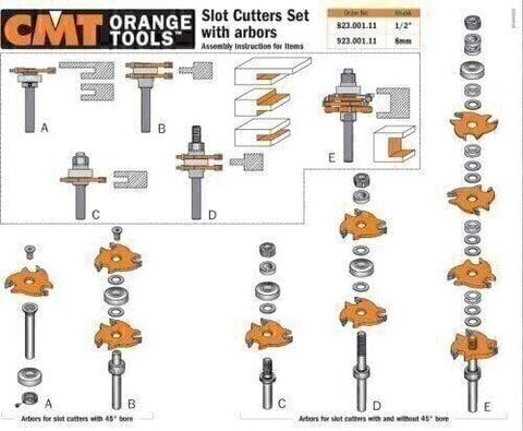 CMT 823.001.11 Slot Cutter Set in Carrying Case, 8mm bore, Carbide-Tipped