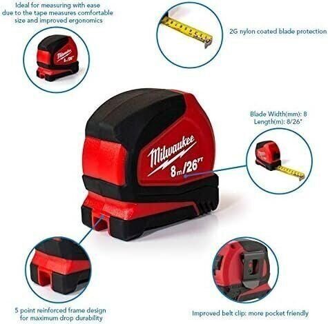 Milwaukee 48-22-6826 Tape Measure Metric Compact Auto Lock Tool 8m 26 F