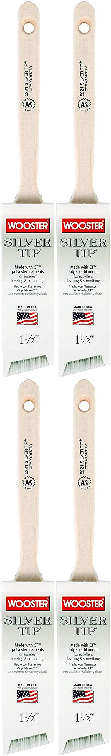 Wooster Brush 5221-1-1/2 Silver Tip Angle Sash Paintbrush, 1-1/2 Inch Pack of 4