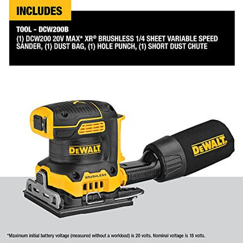 DeWalt DCW200B 20V MAX Brushless 1/4 Sheet Variable Speed Sander 2.0 Ah Battery