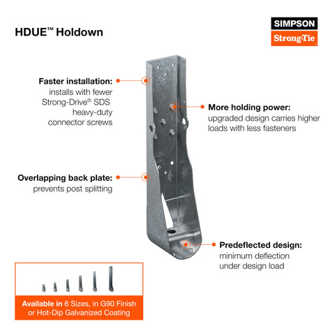 Simpson Strong-Tie HDUE3-SDS3 8-11/16" Galvanized Steel Holdown w/SDS Screws 20ct