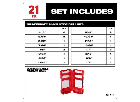 Milwaukee 48-89-2801 21-Piece Thunderbolt Black Oxide Drill Bit Set