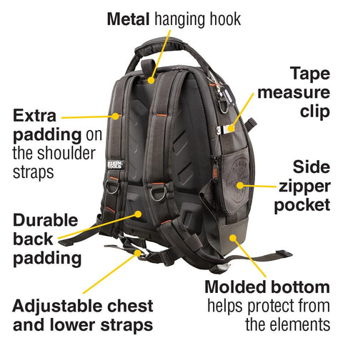 Klein Tools 55485 Tool Bag Backpack, Durable Electrician Backpack with 48 Pockets for Hand Tools