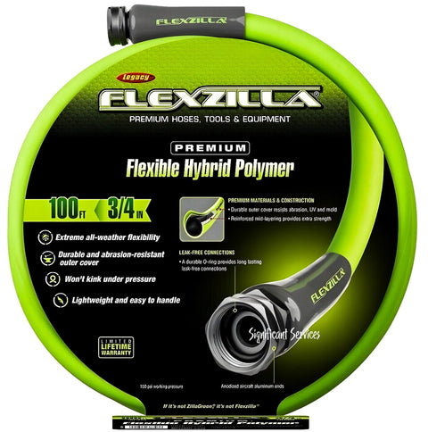 Flexzilla HFZG6100YW-E Garden Hose 3/4" x 100' Heavy Duty Lightweight Drinking Water Safe
