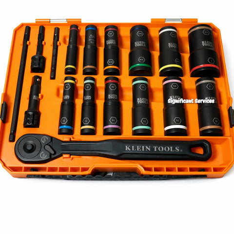 Klein 65626 KNECT Deep Well Impact Socket Set 3/8" Ratchet 24 SAE/Metric Sockets