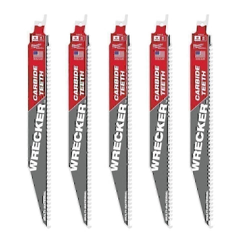 New Milwaukee 9" 6TPI Carbide Teeth Wrecker Sawzall Blades 5-Pack 48-00-5542 NIB