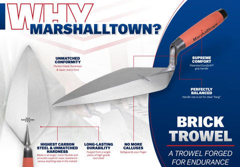 MARSHALLTOWN London Brick Trowel, 12 x 5 1/8 Inch Masonry Tool, Wood Handle, Made in the USA, 33P12